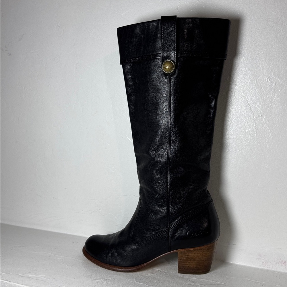 Coach Fayth black leather knee-high heeled boots 9 - Picture 4 of 14